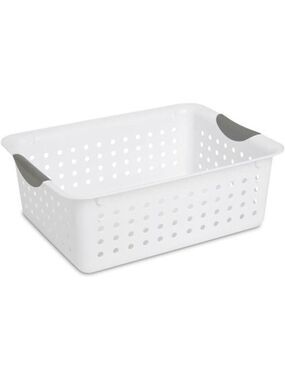 White Plastic Storage Bins Set of 6 Medium Closet Cabinet Countertop Organizer